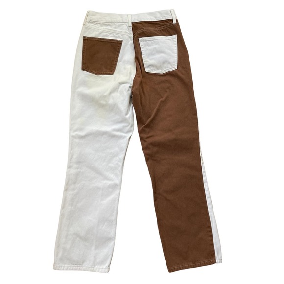 Topshop Kort High Waisted Colorblock Straight Leg Jeans Brown women’s size 30 - Picture 4 of 7